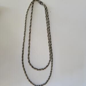 Vintage Silver Tone Double Strand Rope Chain Necklace Bold Chunky Layered Design